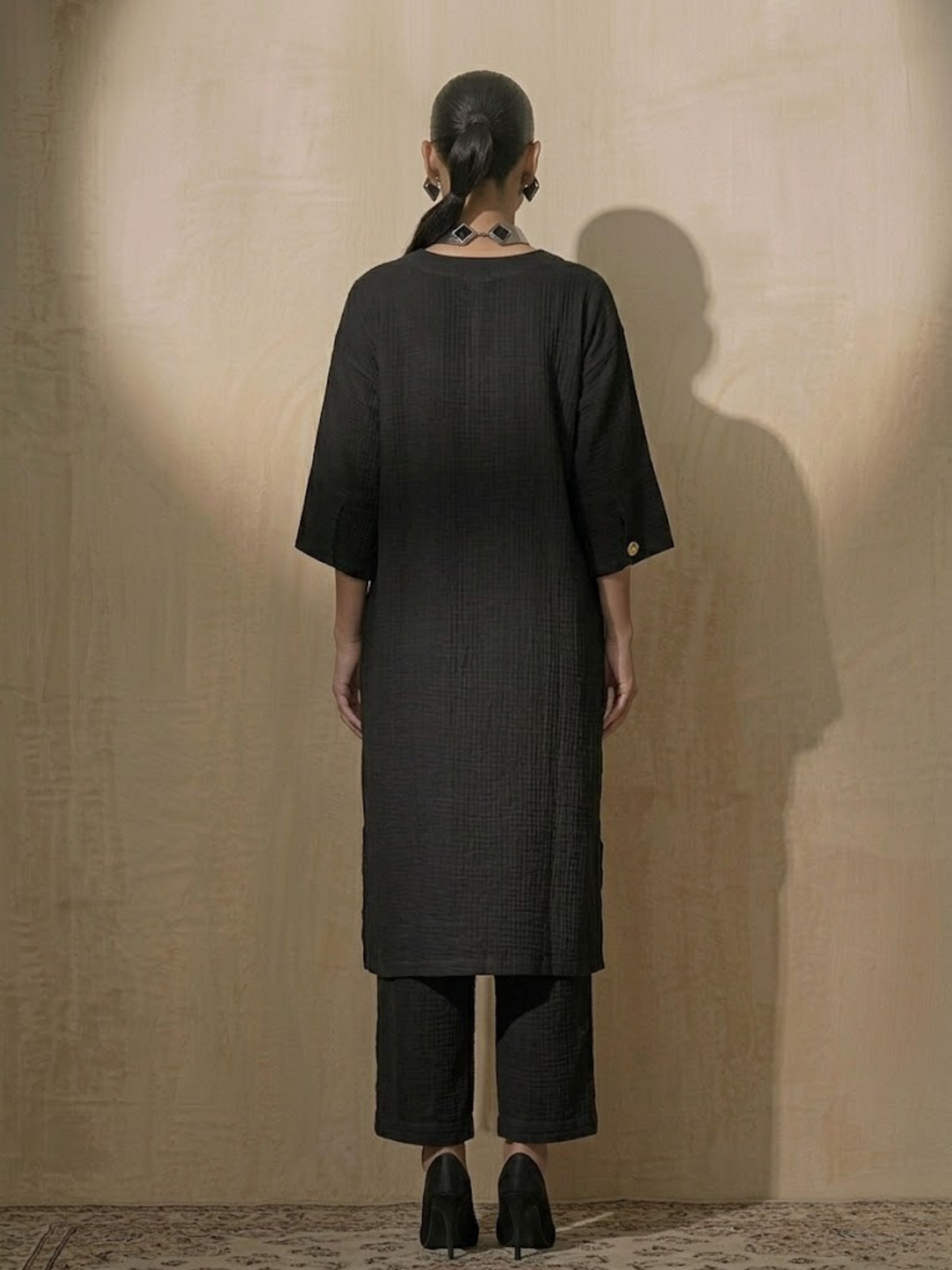 2 pc Set - Black Easy Addictive Travel Airflow Kurta and Pant Set
