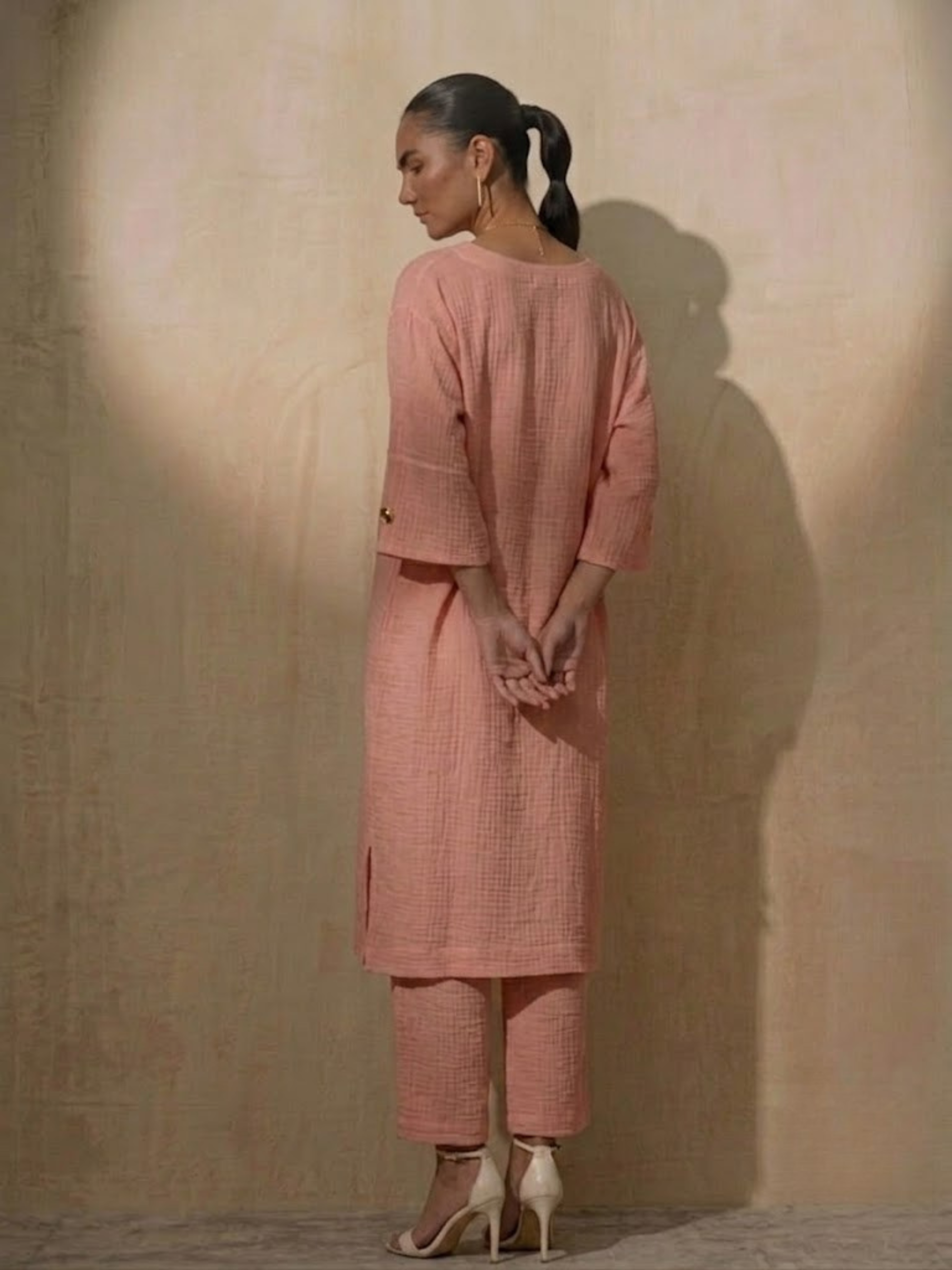 2 pc Set - Blush Pink Easy Addictive Travel Airflow Kurta and Pant Set