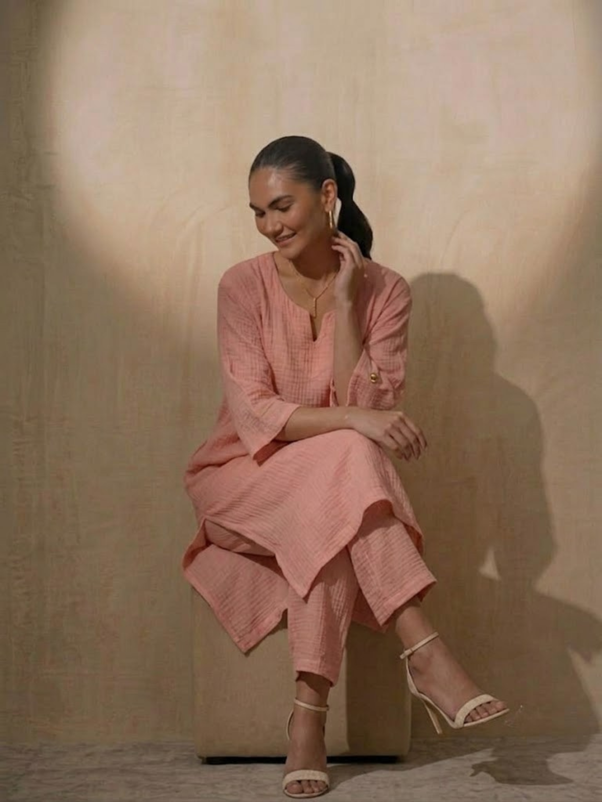 2 pc Set - Blush Pink Easy Addictive Travel Airflow Kurta and Pant Set