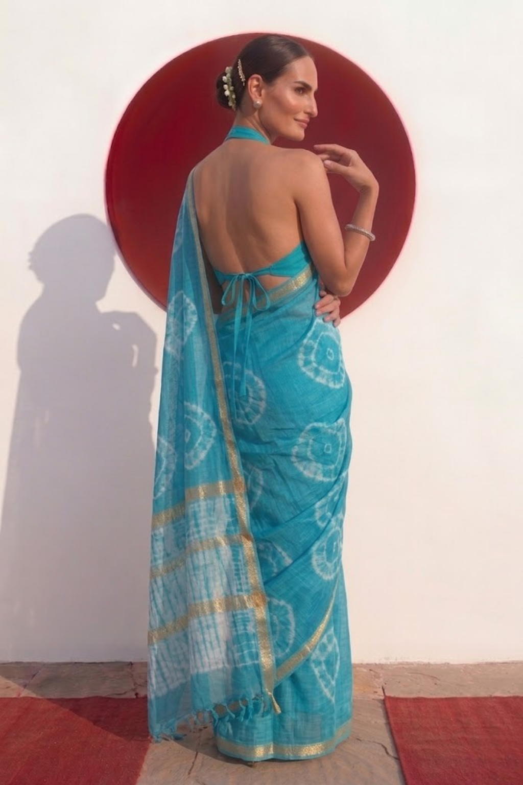 Blue Pure Silk Kota Printed Saree with Blouse Fabric