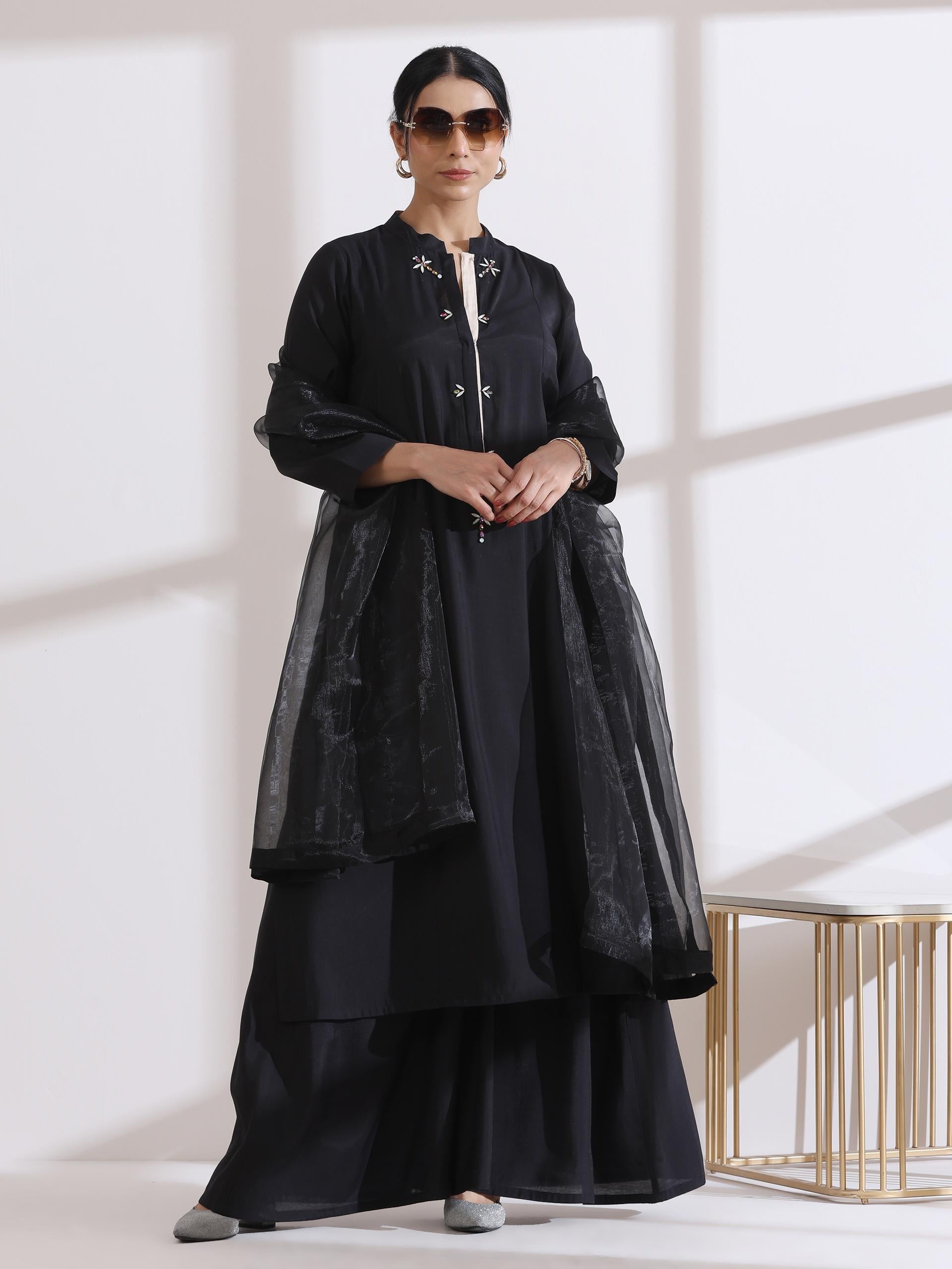 1 Pc Dupatta - Black Glass Tissue Dupatta