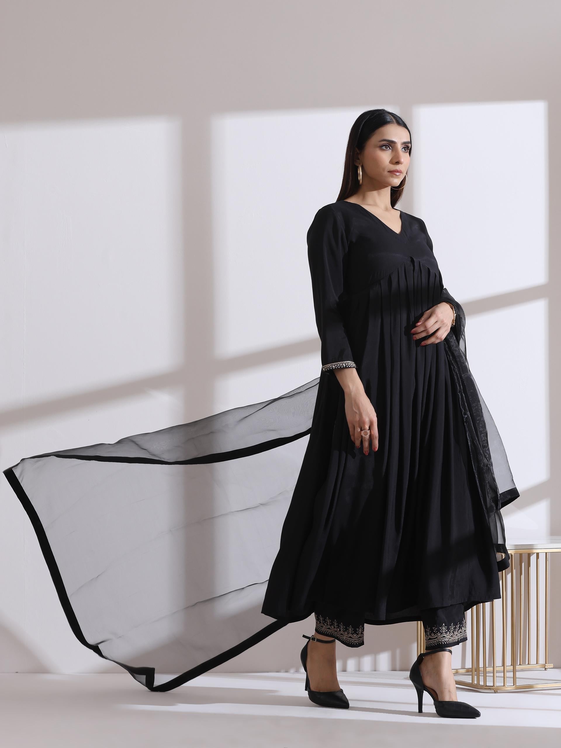 1 Pc Dupatta - Black Glass Tissue Dupatta